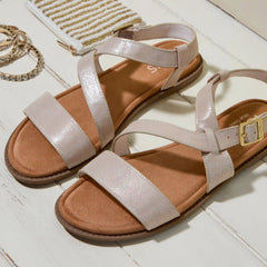 Womens Mar Strappy Sandal Champagne Shimmer Suede