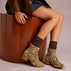 Womens Delilah Heeled Boot Brown Sugar Leopard Print Hair Leather