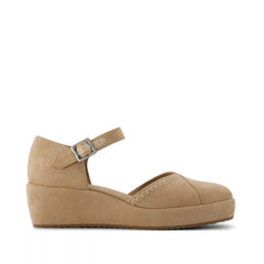 Womens Gwyneth Wedge Taupe Deco Stitch Microsuede