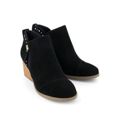 Womens Goldie Wedge Ankle Bootie Black Suede with Studs