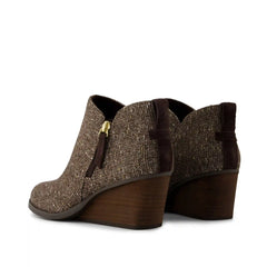 Womens Goldie Wedge Ankle Bootie Metallic Twill Chocolate Brown