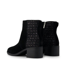 Womens Delilah Heeled Boot Black Geometric Sequins