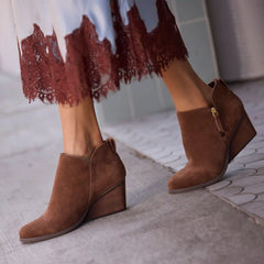 Womens Goldie Wedge Ankle Bootie Hot Cocoa Suede