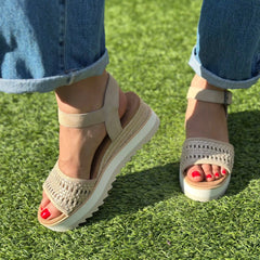 Diana Wedge Sandal Champagne Metallic Basket Weave