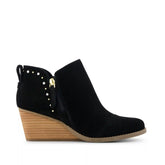 Womens Goldie Wedge Ankle Bootie Black Suede with Studs