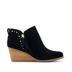 Womens Goldie Wedge Ankle Bootie Black Suede with Studs