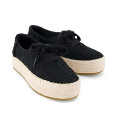 Womens Valencia Lace-Up Platform Espadrille Black Floral Crochet