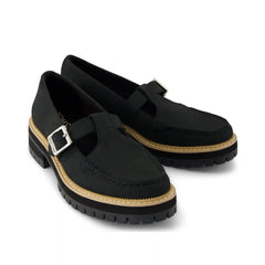 Womens Cara Mary Jane Loafer Black Nubuck Leather