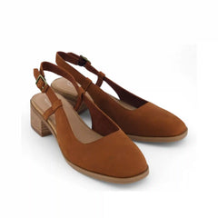 Womens Jaclyn Slingback Heel Amber Brown Nubuck Leather