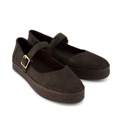 Womens Carolina Mary Jane Espadrille Metallic Chocolate Brown Crosshatch Suede