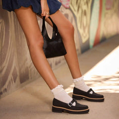 Womens Cara Mary Jane Loafer Black Nubuck Leather