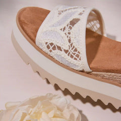 Womens Diana Wedge Sandal Natural Floral Crochet