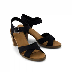 Majorca Ankle Strap Heeled Sandal Black Woven Melange