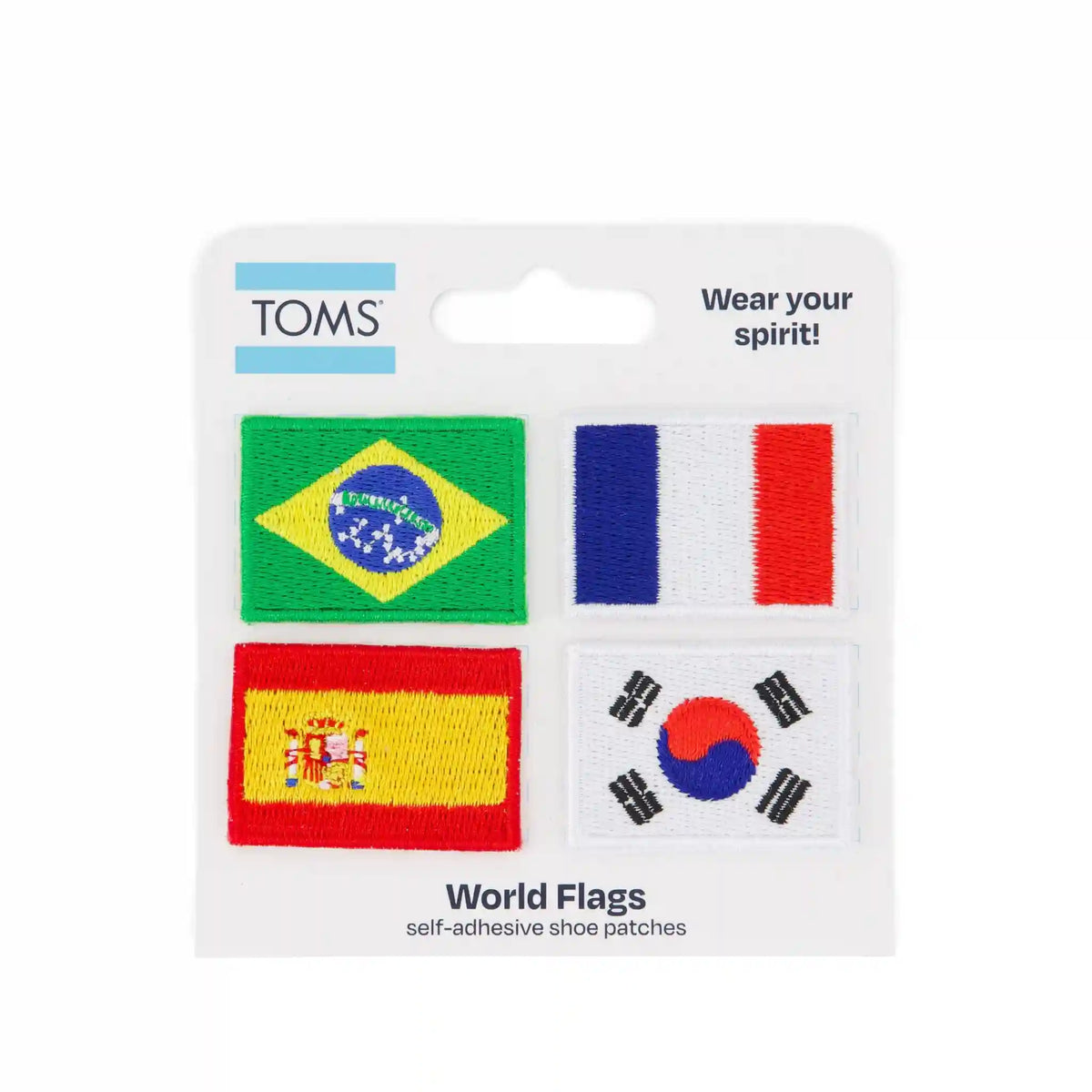 World Flag Adhesive Shoe Patches: Brazil, France, Spain, South Korea