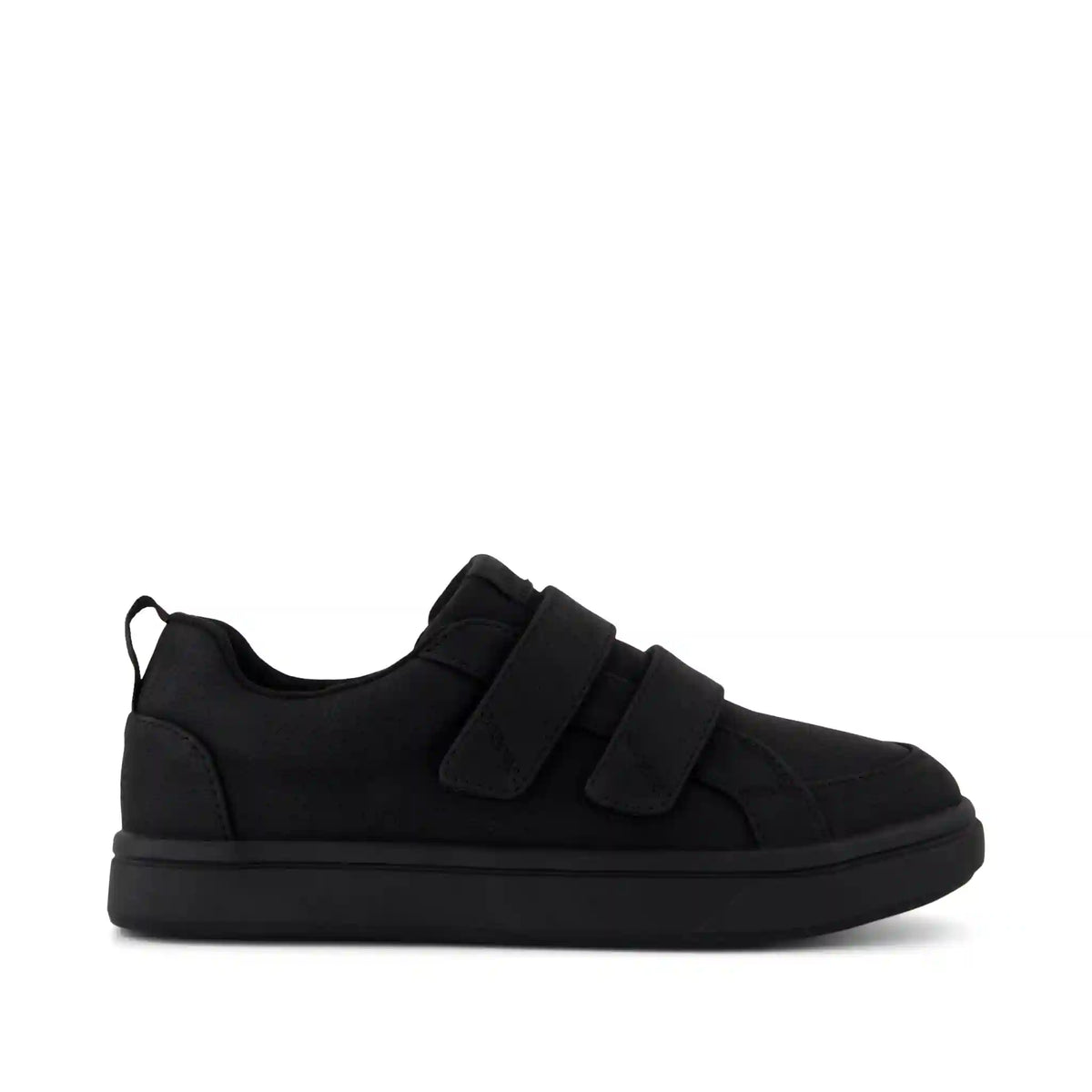 Cruz Double Strap Kids Sneaker Black Microsuede