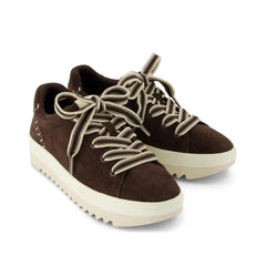 Womens Rea Lace-Up Platform Sneaker Chocolate Brown Suede