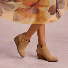 Womens Goldie Wedge Ankle Bootie Taupe Suede with Studs