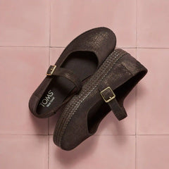 Womens Carolina Mary Jane Espadrille Metallic Chocolate Brown Crosshatch Suede