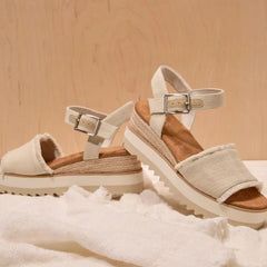 Womens Diana Wedge Sandal White Denim Fray