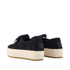 Womens Valencia Lace-Up Platform Espadrille Black Floral Crochet