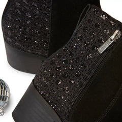 Womens Delilah Heeled Boot Black Geometric Sequins