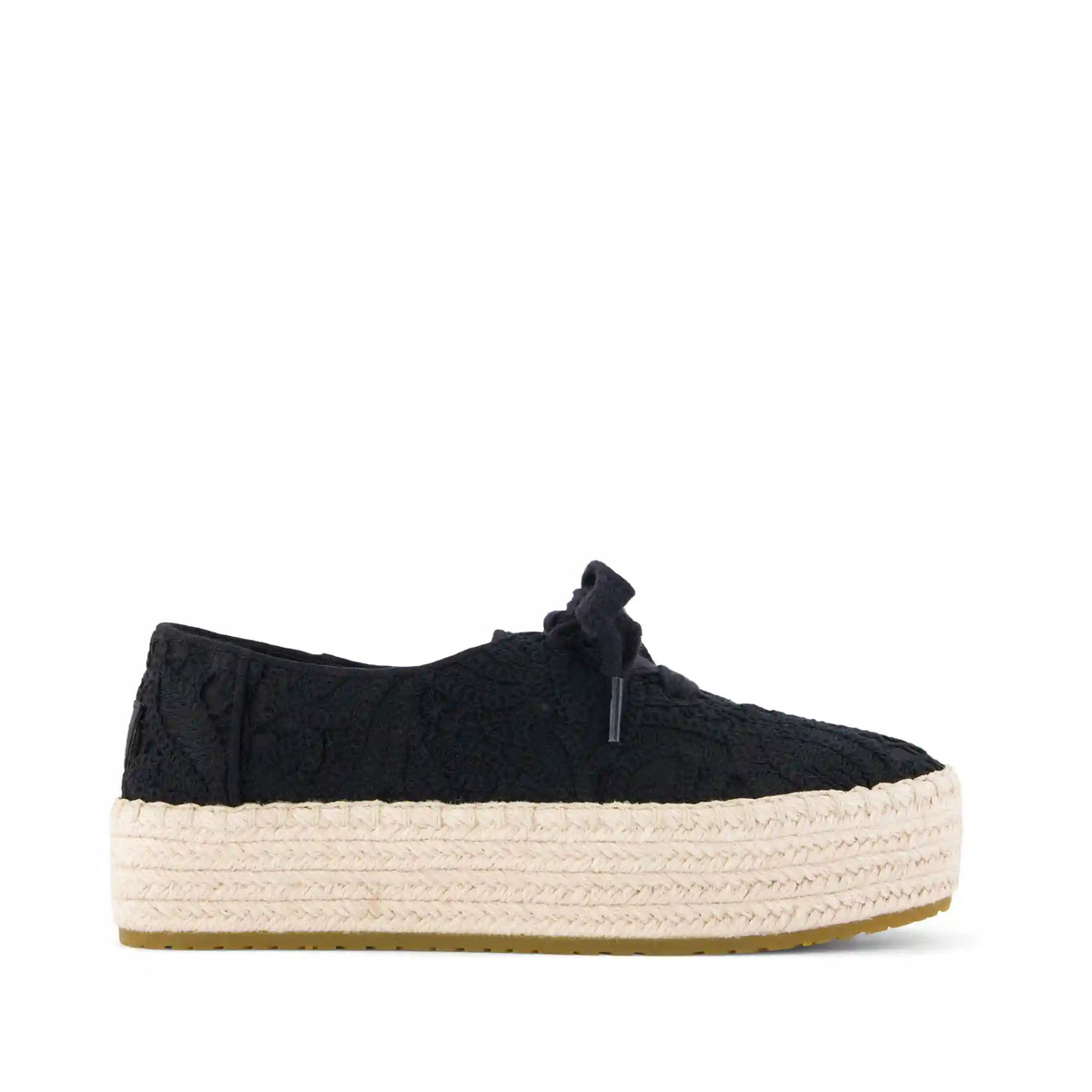 Womens Valencia Lace-Up Platform Espadrille Black Floral Crochet