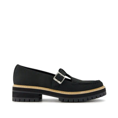 Womens Cara Mary Jane Loafer Black Nubuck Leather