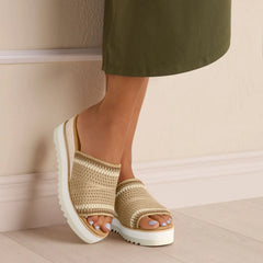 Womens Diana Mule Wedge Sandal Almond Crochet