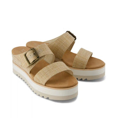 Diana Mule Buckle Wedge Sandal Almond Raffia