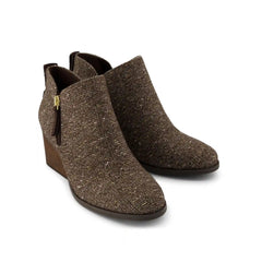 Womens Goldie Wedge Ankle Bootie Metallic Twill Chocolate Brown