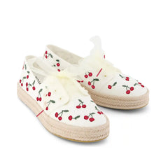 Womens Carolina Lace-Up Espadrille Cherry Embroidery