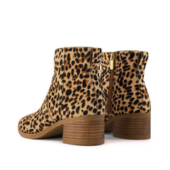 Womens Delilah Heeled Boot Brown Sugar Leopard Print Hair Leather