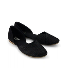 Womens Gemma D'Orsay Flat Black Croc Microsuede