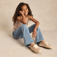Carolina Lace-Up Kids Espadrille Seashell Metallic Faux Leather
