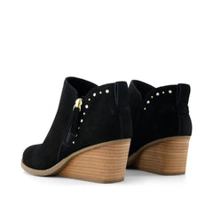 Womens Goldie Wedge Ankle Bootie Black Suede with Studs