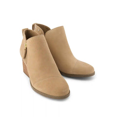 Womens Goldie Wedge Ankle Bootie Taupe Suede with Studs
