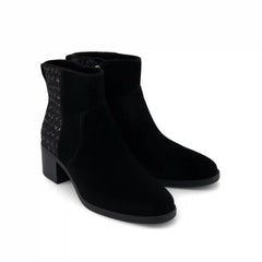 Womens Delilah Heeled Boot Black Geometric Sequins