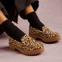Womens Cara Loafer Brown Sugar Leopard Print Hair Leather