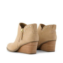 Womens Goldie Wedge Ankle Bootie Taupe Suede with Studs